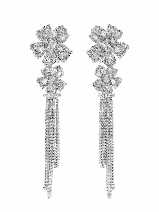 Lucienne Floral Tassel White Earrings - Nana Jacqueline