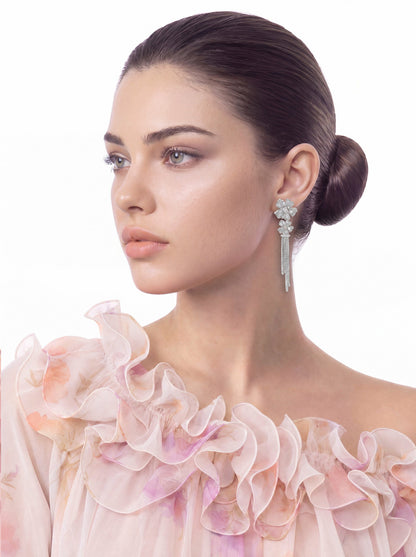 Lucienne Floral Tassel White Earrings - Nana Jacqueline