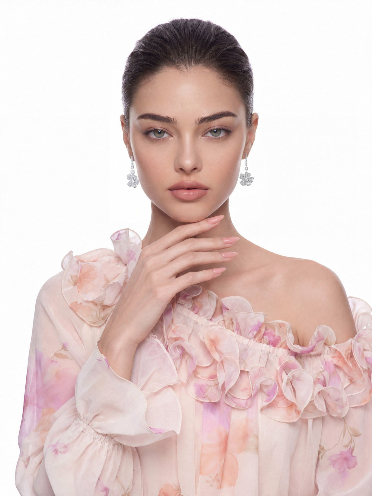 Isadora Floral Drop White Earrings - Nana Jacqueline