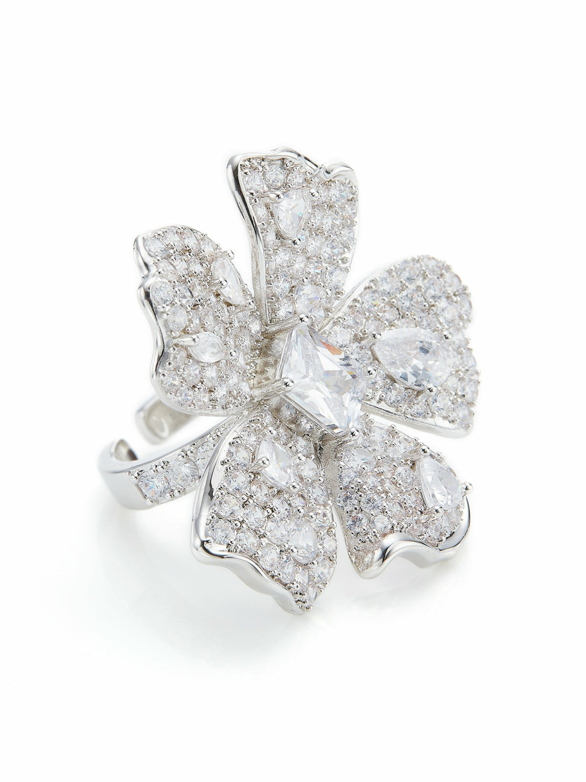 Lyra Floral Crystal White Ring - Nana Jacqueline