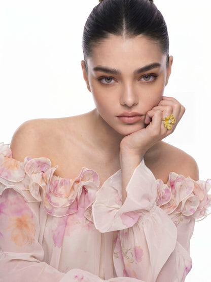 Talluah Floral Crystal Gold Ring - Nana Jacqueline