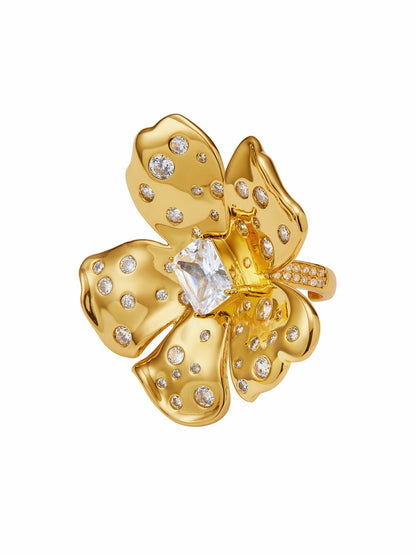 Talluah Floral Crystal Gold Ring - Nana Jacqueline