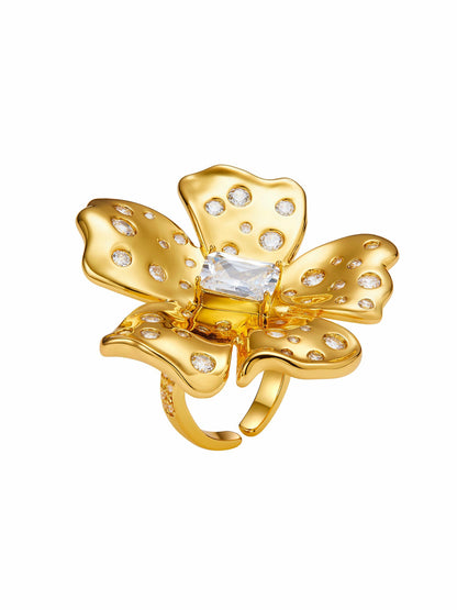 Talluah Floral Crystal Gold Ring - Nana Jacqueline