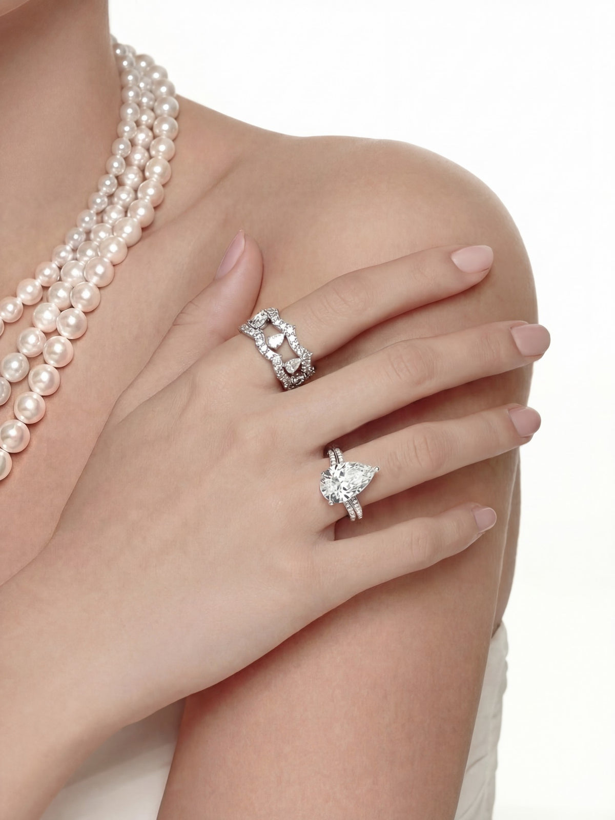 Yvette Stackable Pear-Cut Crystal Ring Set - Nana Jacqueline