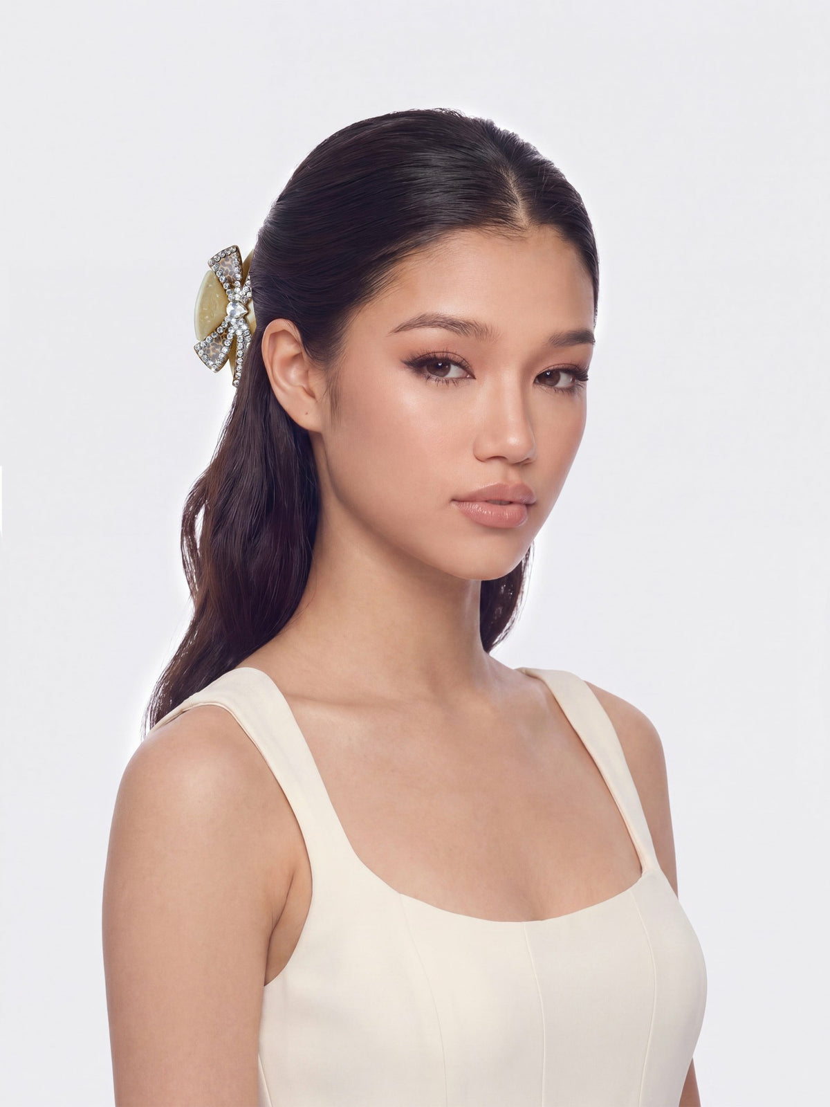 Milania Crystal Bow Beige Hair Clip - Nana Jacqueline