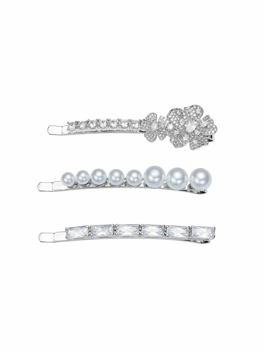 Harlowe Floral Crystal White Hair Clip - Nana Jacqueline