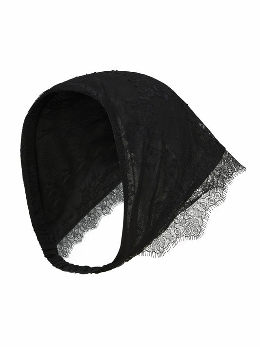 Sylvie Lace-Trim Black Headscarf - Nana Jacqueline