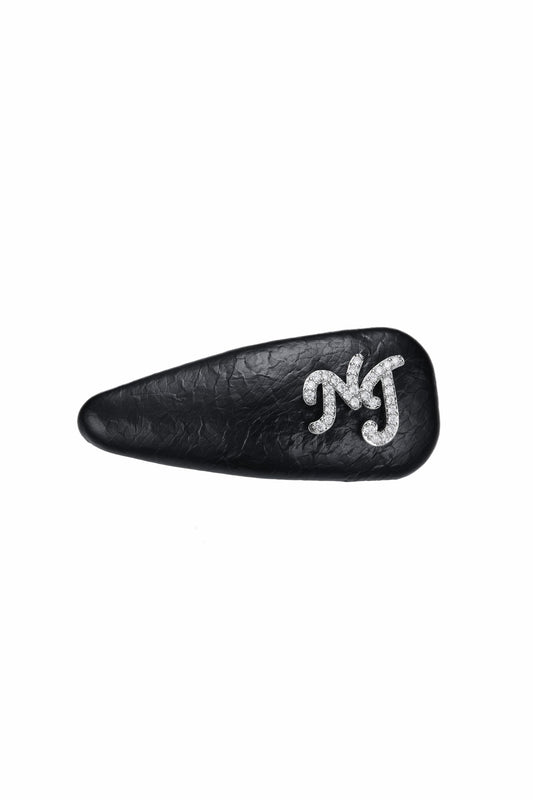 Black Leather Hair Clip Set with Crystal Detail - Nana Jacqueline