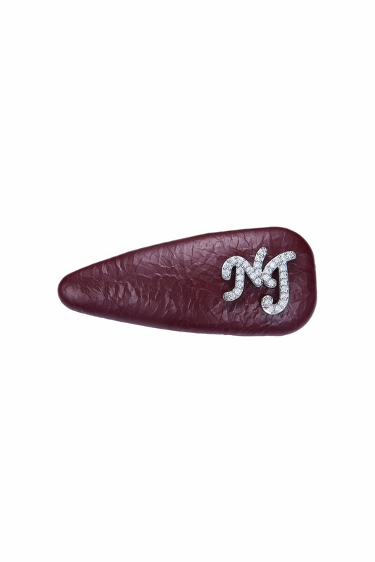 Wine Red Leather Hair Clip Set with Crystal Detail - Nana Jacqueline