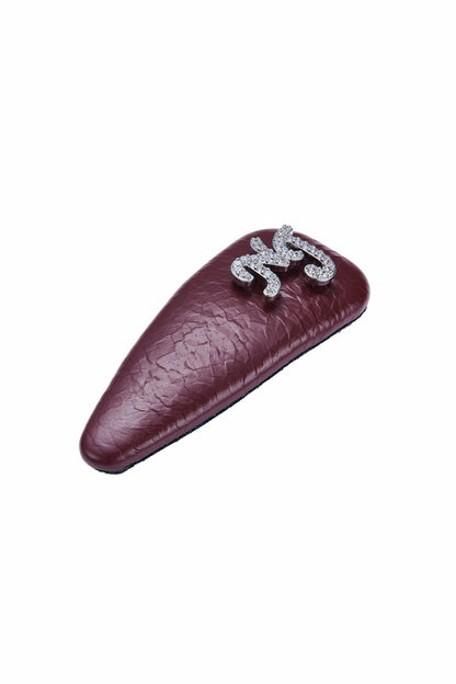 Wine Red Leather Hair Clip Set with Crystal Detail - Nana Jacqueline
