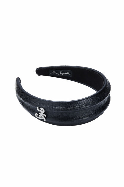 Black Leather Headband with Crystal Detail - Nana Jacqueline