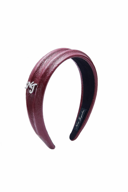 Wine Red Leather Headband with Crystal Detail - Nana Jacqueline