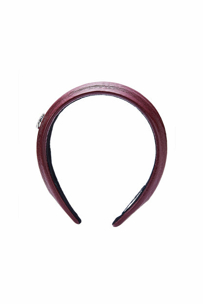 Wine Red Leather Headband with Crystal Detail - Nana Jacqueline