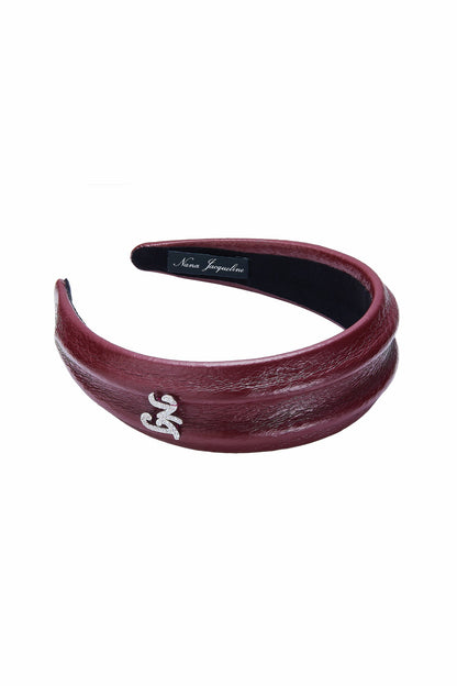 Wine Red Leather Headband with Crystal Detail - Nana Jacqueline