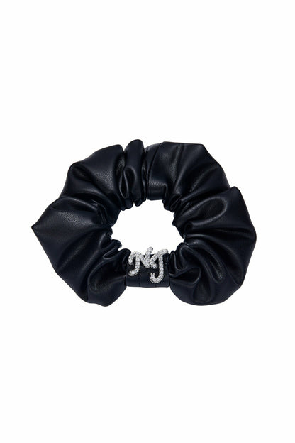 Black Leather Scrunchie with Crystal Detail - Nana Jacqueline