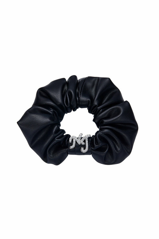Black Leather Scrunchie with Crystal Detail - Nana Jacqueline