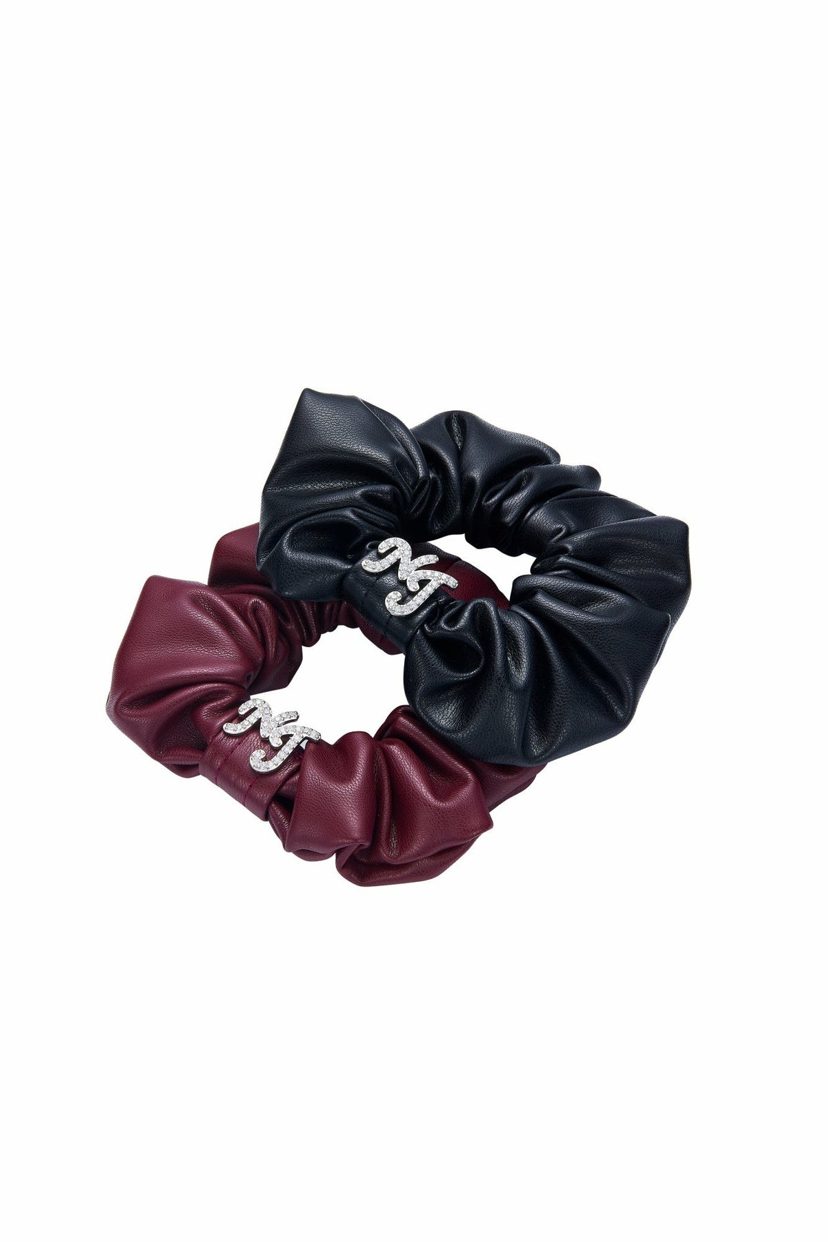 Black Leather Scrunchie with Crystal Detail - Nana Jacqueline