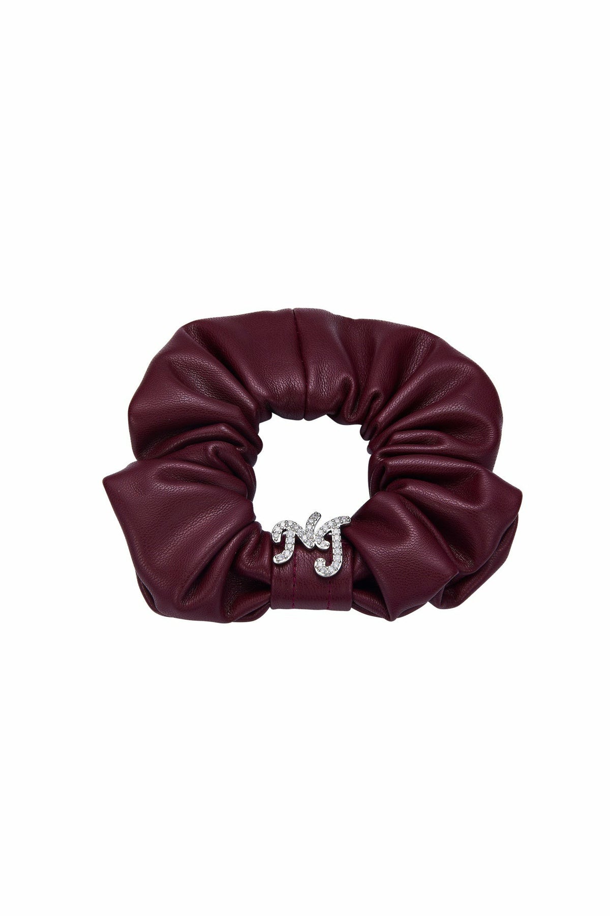 Wine Red Leather Scrunchie with Crystal Detail - Nana Jacqueline