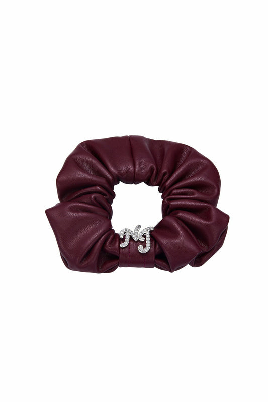 Wine Red Leather Scrunchie with Crystal Detail - Nana Jacqueline