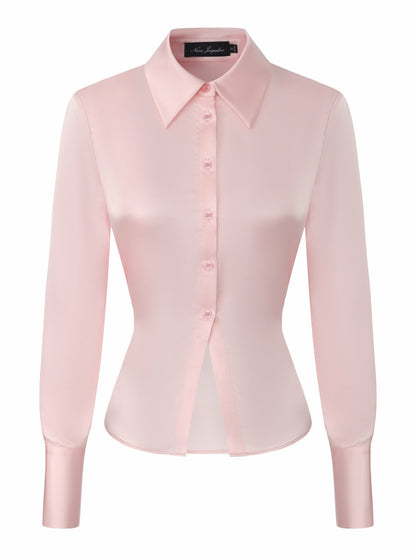 Eva Tie-Back Satin Pink Shirt - Nana Jacqueline