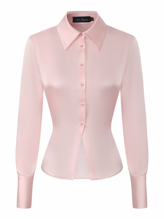 Eva Tie-Back Satin Pink Shirt - Nana Jacqueline