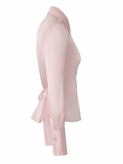 Eva Tie-Back Satin Pink Shirt - Nana Jacqueline