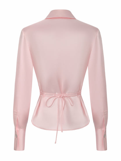 Eva Tie-Back Satin Pink Shirt - Nana Jacqueline