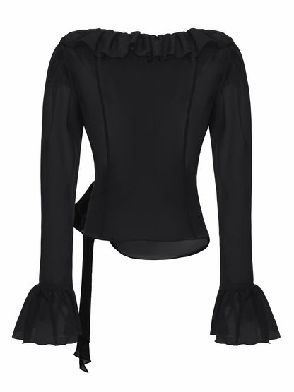 Charlotte Ruffle V-Neck Black Wrap Top - Nana Jacqueline