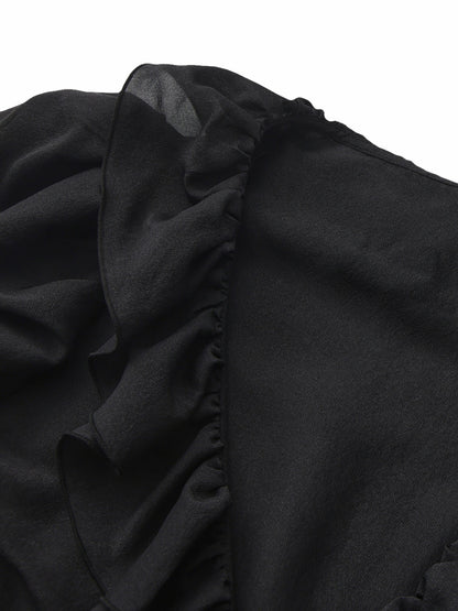 Charlotte Ruffle V-Neck Black Wrap Top - Nana Jacqueline