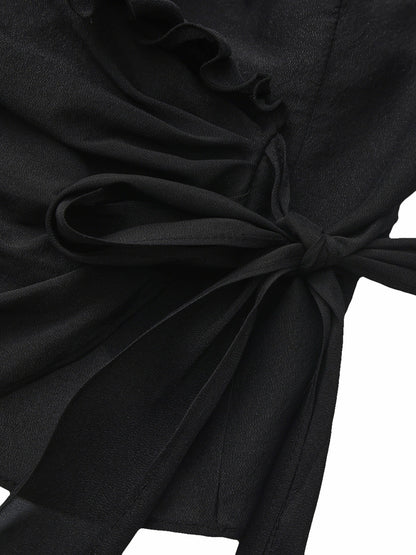 Charlotte Ruffle V-Neck Black Wrap Top - Nana Jacqueline