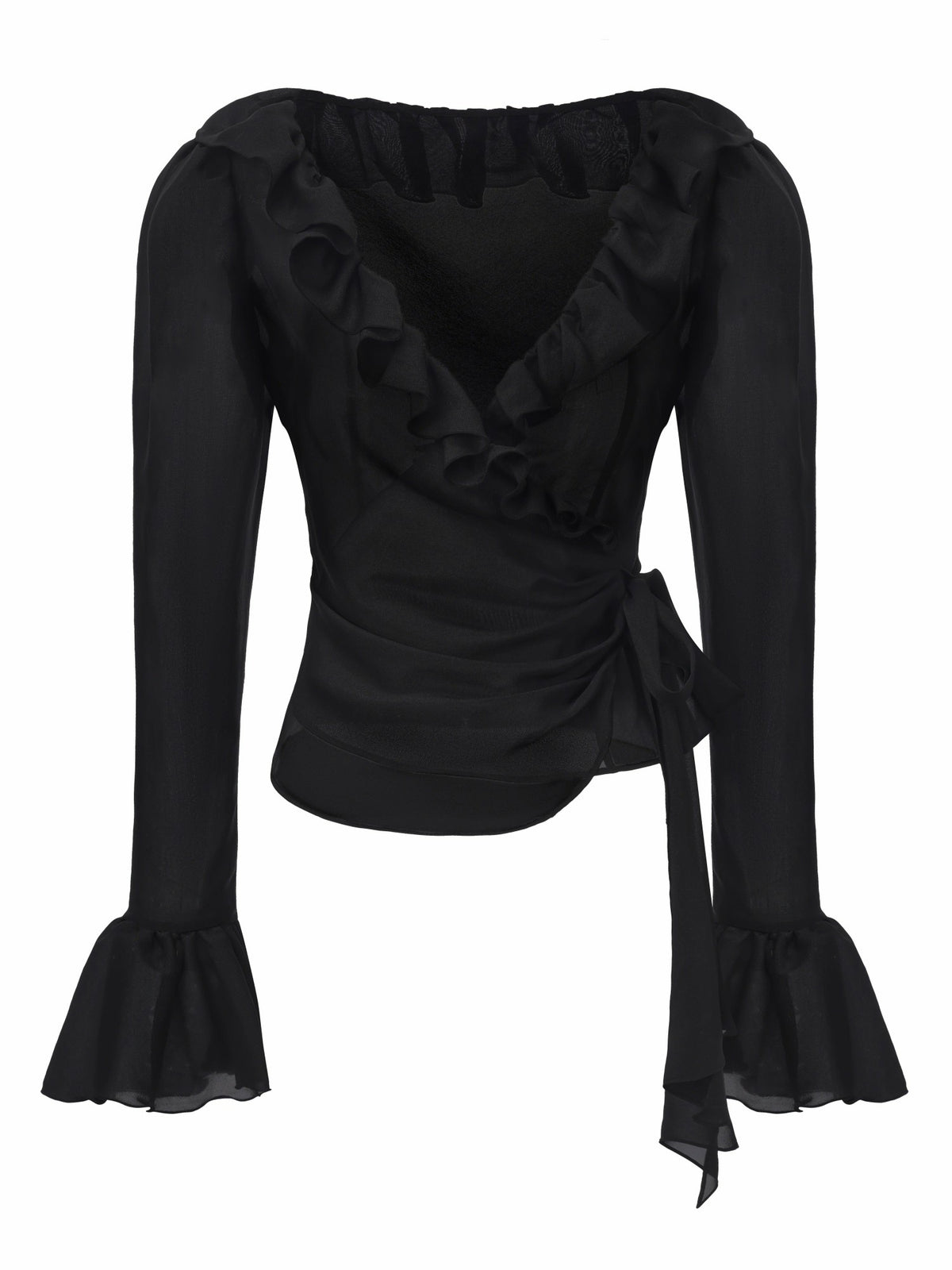 Charlotte Ruffle V-Neck Black Wrap Top - Nana Jacqueline