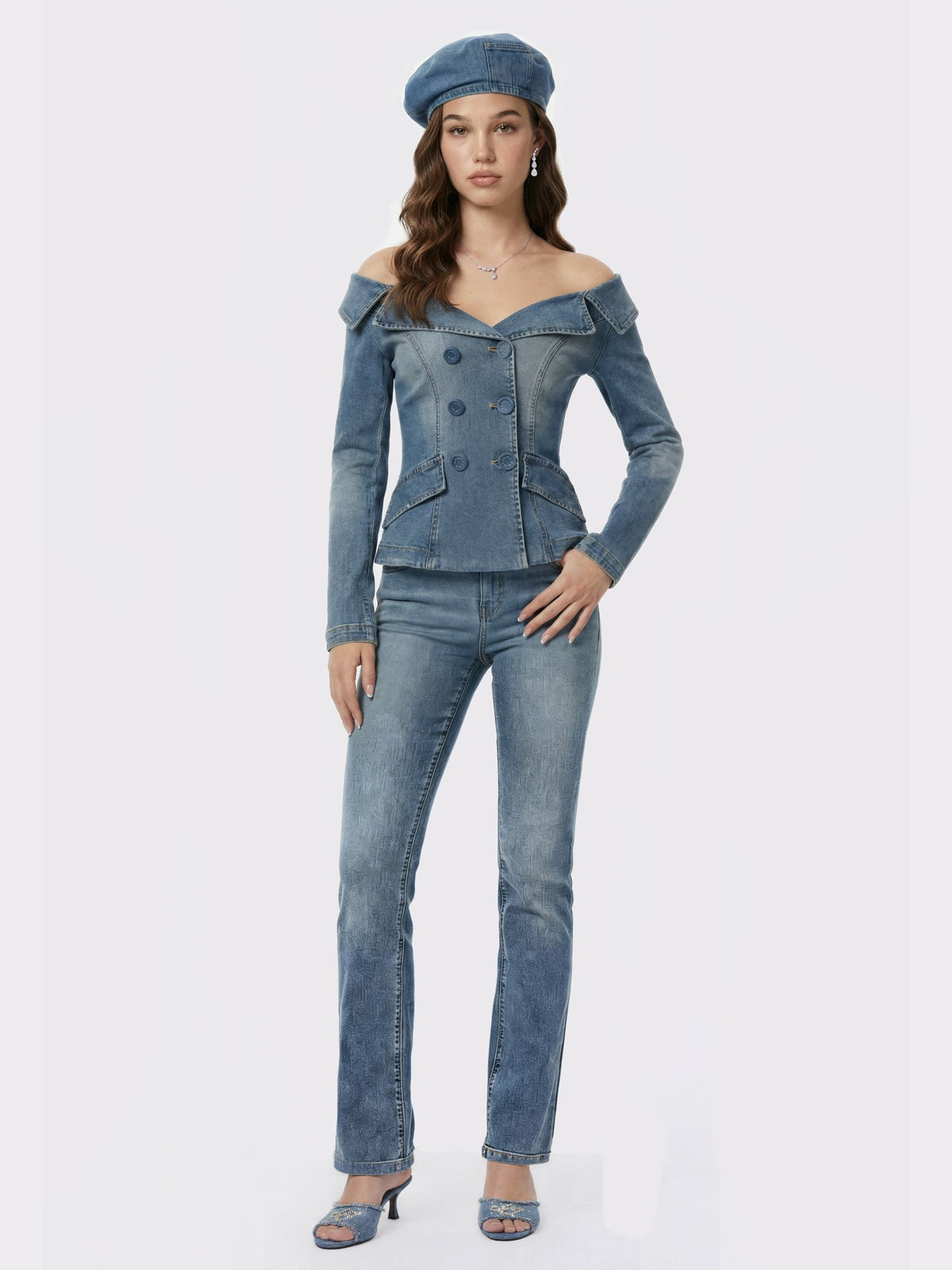 Light Blue Denim Double-Breasted Tailored Top - Nana Jacqueline