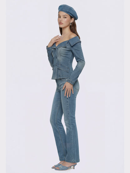 Light Blue Denim Double-Breasted Tailored Top - Nana Jacqueline