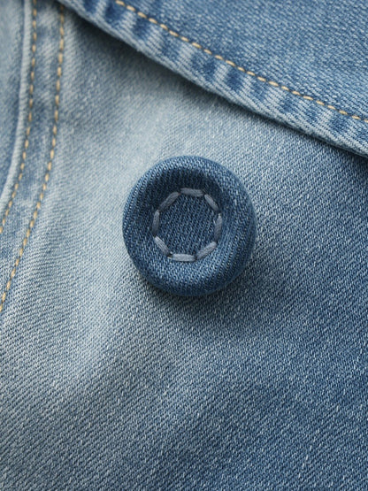 Light Blue Denim Double-Breasted Tailored Top - Nana Jacqueline