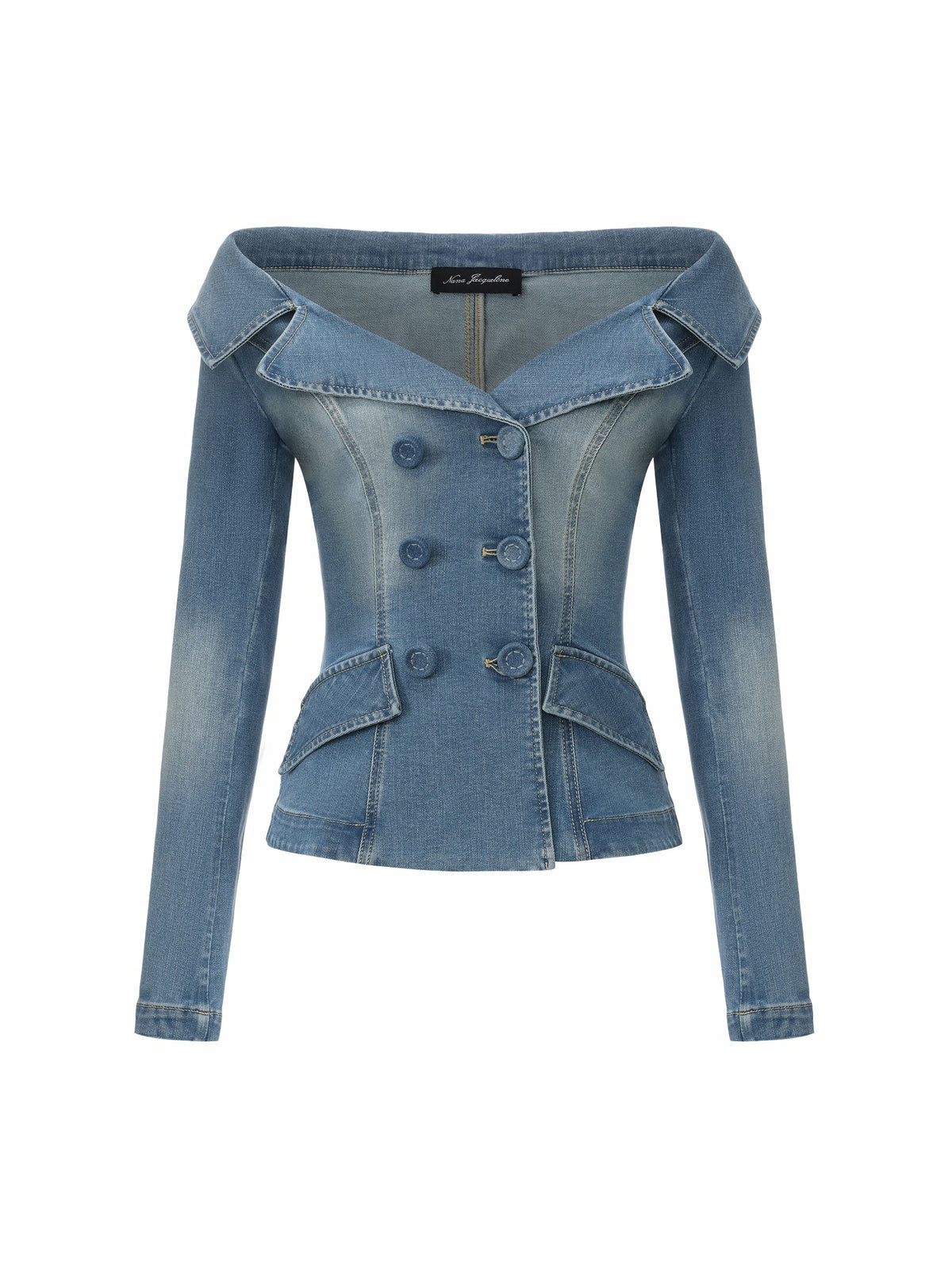 Light Blue Denim Double-Breasted Tailored Top - Nana Jacqueline