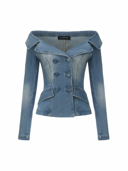 Light Blue Denim Double-Breasted Tailored Top - Nana Jacqueline