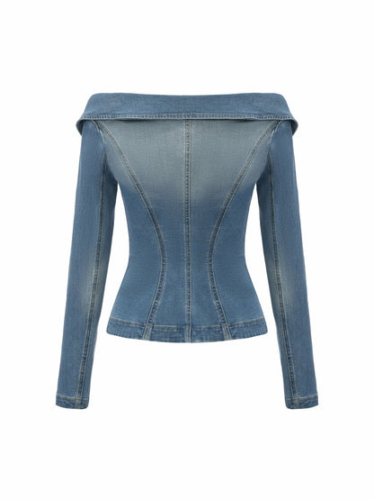 Light Blue Denim Double-Breasted Tailored Top - Nana Jacqueline