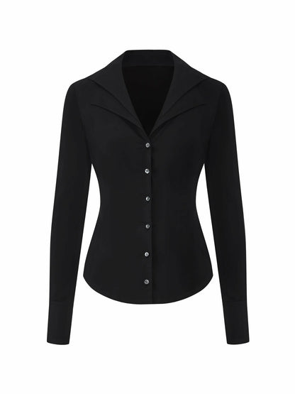 Black Tailored Long Sleeve Button-Down Shirt - Nana Jacqueline