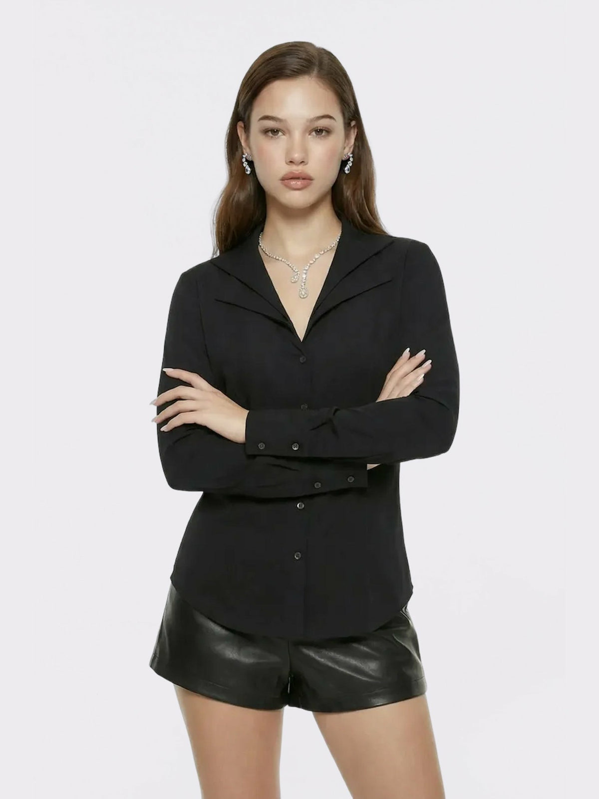 Black Tailored Long Sleeve Button-Down Shirt - Nana Jacqueline