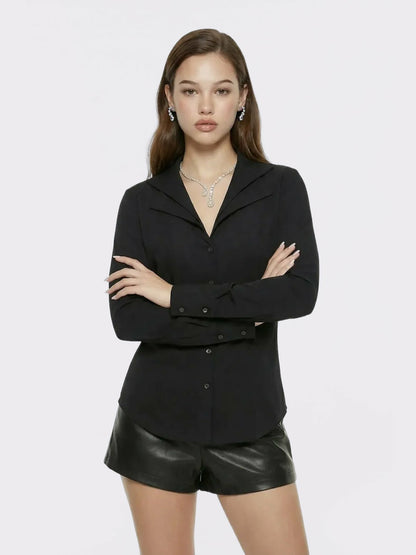 Black Tailored Long Sleeve Button-Down Shirt - Nana Jacqueline