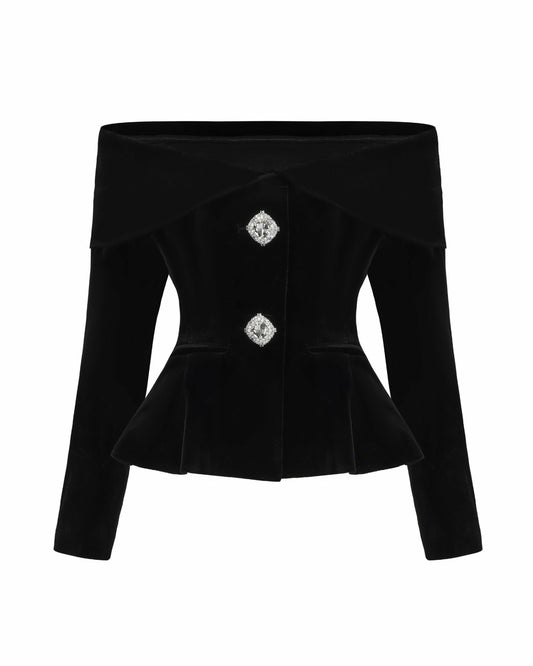 Blaire Velvet Top: Black Velvet Top for Cocktail Party - Nana Jacqueline
