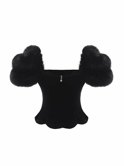 Alicia Velvet Top: Black Velvet Top for Cocktail Party - Nana Jacqueline