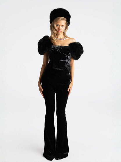 Alicia Velvet Top: Black Velvet Top for Cocktail Party - Nana Jacqueline