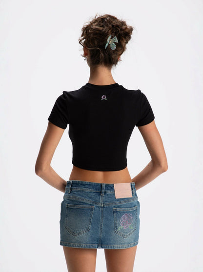 Elle Baby Tee: Black Baby Tee for Casual Luxury Daytime Outfit - Nana Jacqueline