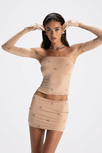 Rosana Embroidered Top: Tan Top for Brunch - Nana Jacqueline