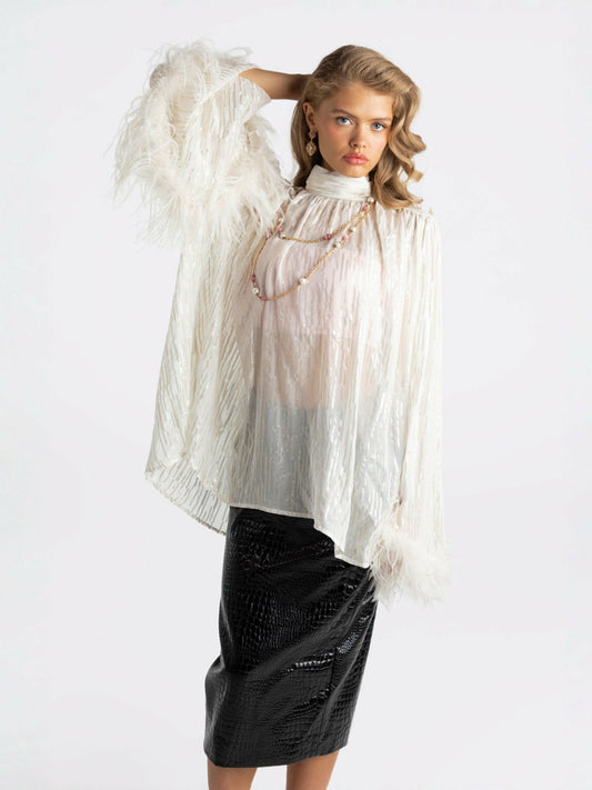 Keira Feather Top: White Top for Bachelorette Party - Nana Jacqueline