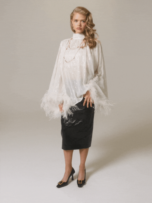 Keira Feather Top: White Top for Bachelorette Party - Nana Jacqueline