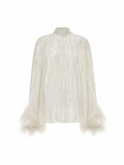 Keira Feather Top: White Top for Bachelorette Party - Nana Jacqueline