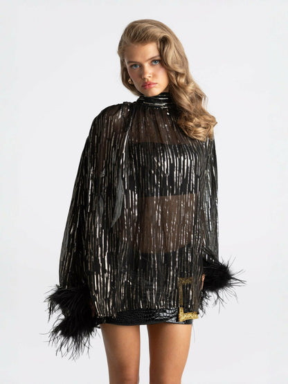 Keira Feather Top: Black Top for Girls' Night Out - Nana Jacqueline