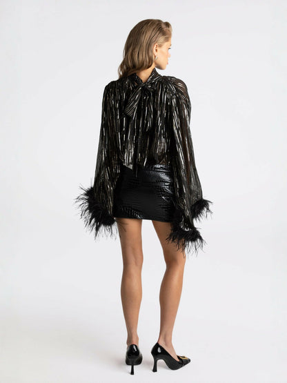Keira Feather Top: Black Top for Girls' Night Out - Nana Jacqueline